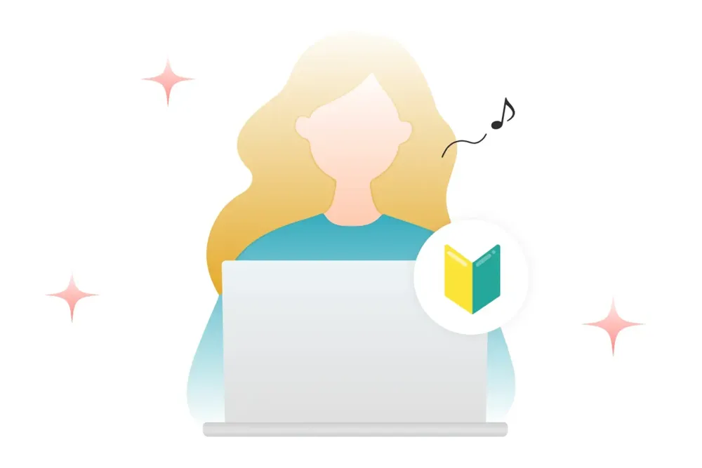パソコンで作業する女性のイラスト